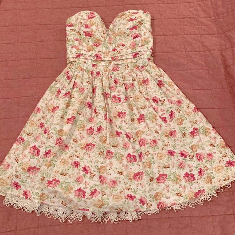 Pastel Floral Minuet Strapless Garden Party Dress